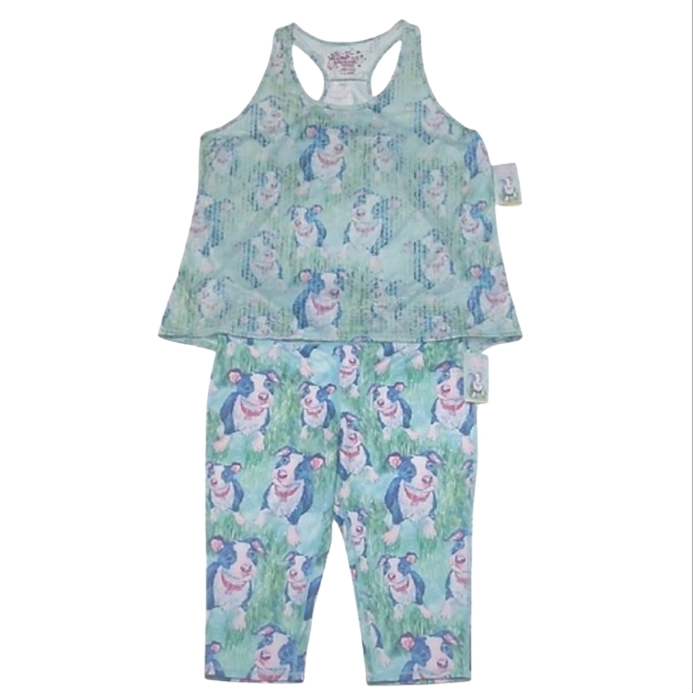 Leoma Lovegrove Dog Print Tank Top Leggings Set Stretchy Capri Pants 2 Piece NWT